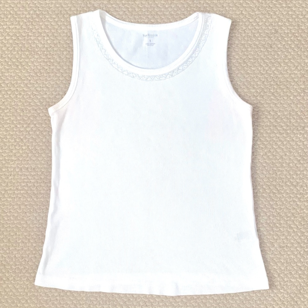 Van Heusen Beaded White Ribbed Tank